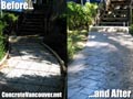Before and after stamped concrete sidewalk in Vancouver, BC, Canada