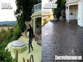 Before and After. A complete renovation of backyard patio deck with jacuzzi, stamped concrete and retaining walls in Ladner / Tsawwassen, BC, Canada