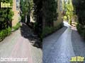 Before and After stamped concrete sidewalk renovation in Whistler, BC,  Canada